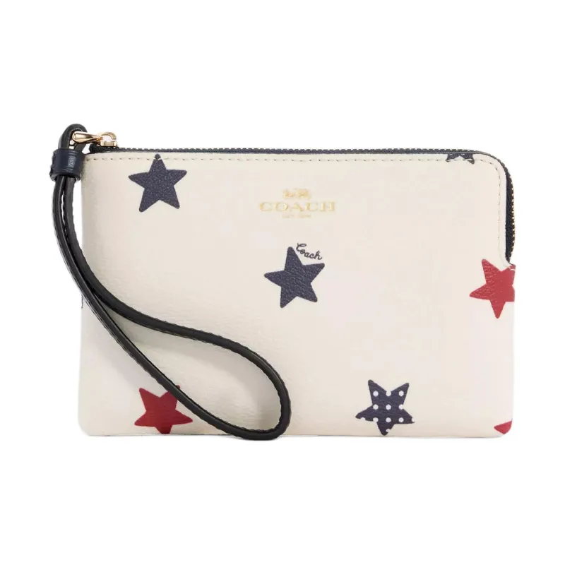 COACH Corner Zip Coated Canvas Coin Purse Clutch Wrist Bag Medium Size Women's White-2