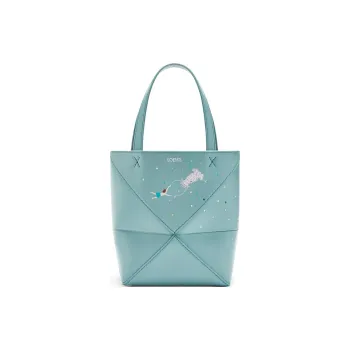 LOEWE Suna Fujita Collaboration Puzzle Fold Cow Leather Shoulder Bag Crossbody Bag Handbag Mini Women's Aqua