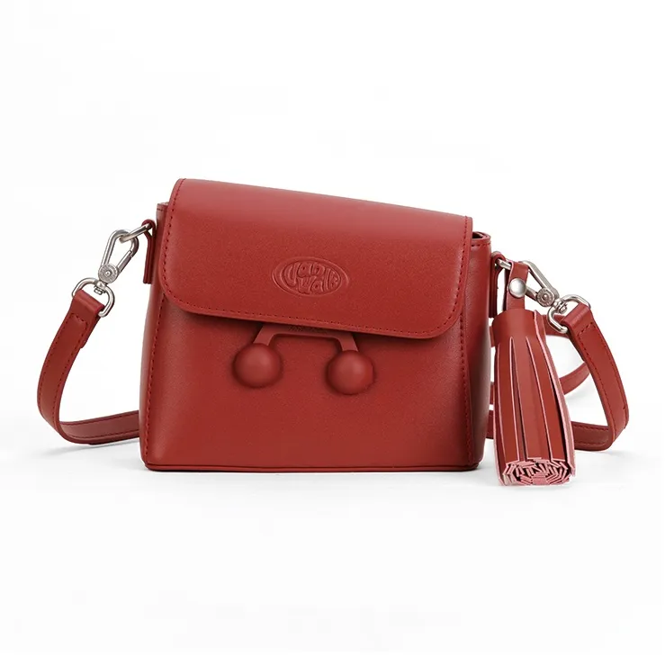 VANWALK PU Shoulder Bag Small Size Women's Caramel Brown/Cherry Red/Vanilla White-8
