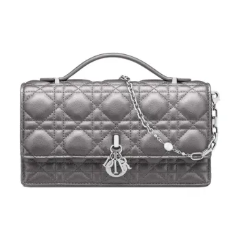 DIOR Calfskin Shoulder Bag Crossbody Bag Handbag Mini Women's Metal Silver