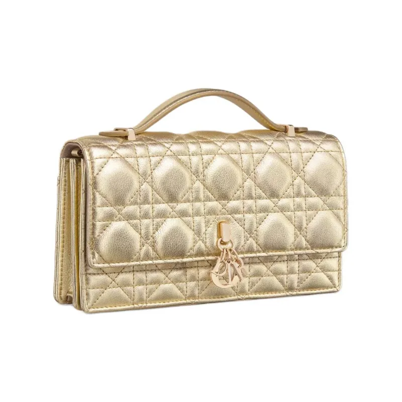 DIOR Calfskin Shoulder Bag, Crossbody Bag, Handbag Mini Women's Metal Gold-2