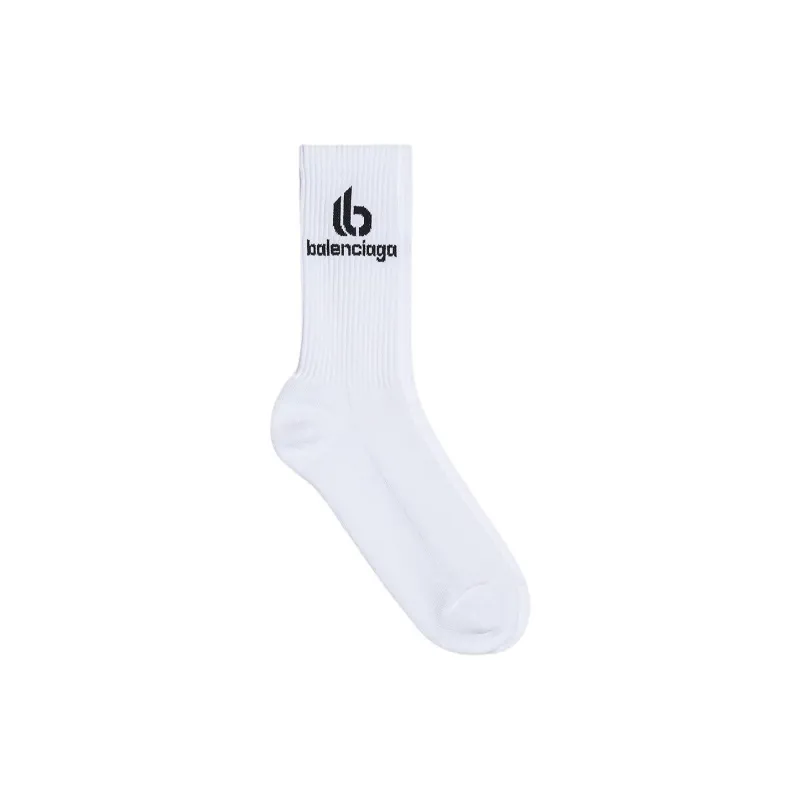 Balenciaga Mid Calf Socks Slim Fit Men's 1 Pack White-1