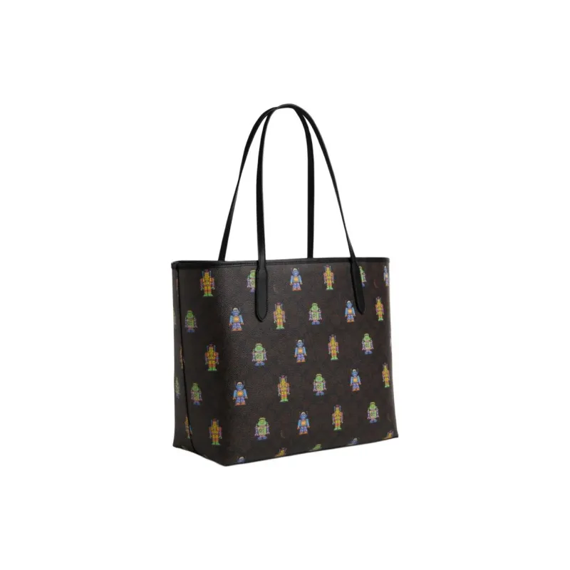 COACH Coated Canvas Handbag Shoulder Bag Unisex Gold Inlaid Walnut-1