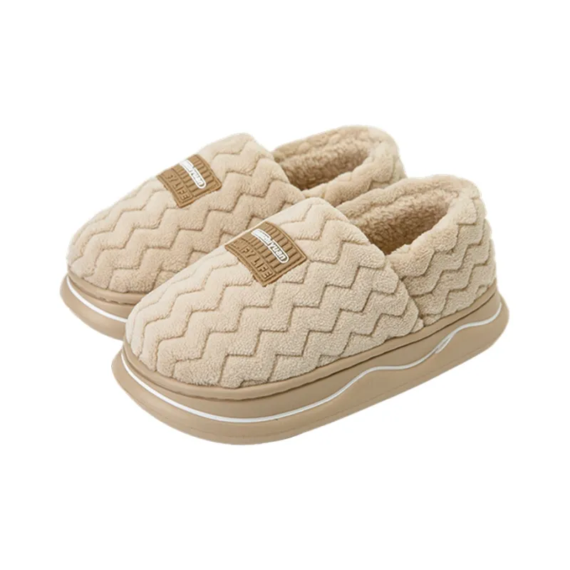 Warm Edge Unisex Minimalist Style Home Indoor Fall And Winter Slip Resistant Fleece Lined Warm Couple Padded Shoes-3