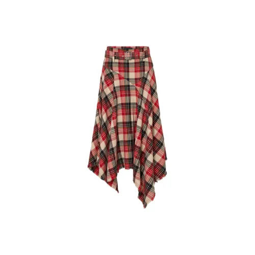 MOCO Casual Long Skirts Women's Red Black Plaid