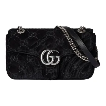 GUCCI GG Marmont Velvet Crossbody Bag Shoulder Bag Small Size Women's Black