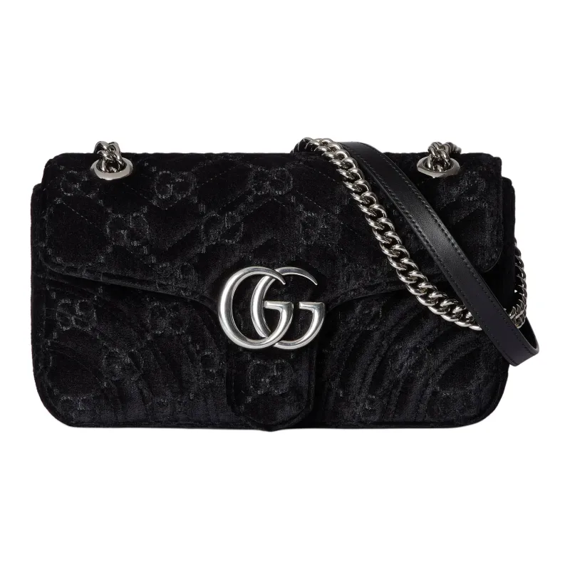 GUCCI GG Marmont Velvet Crossbody Bag Shoulder Bag Small Size Women's Black-0