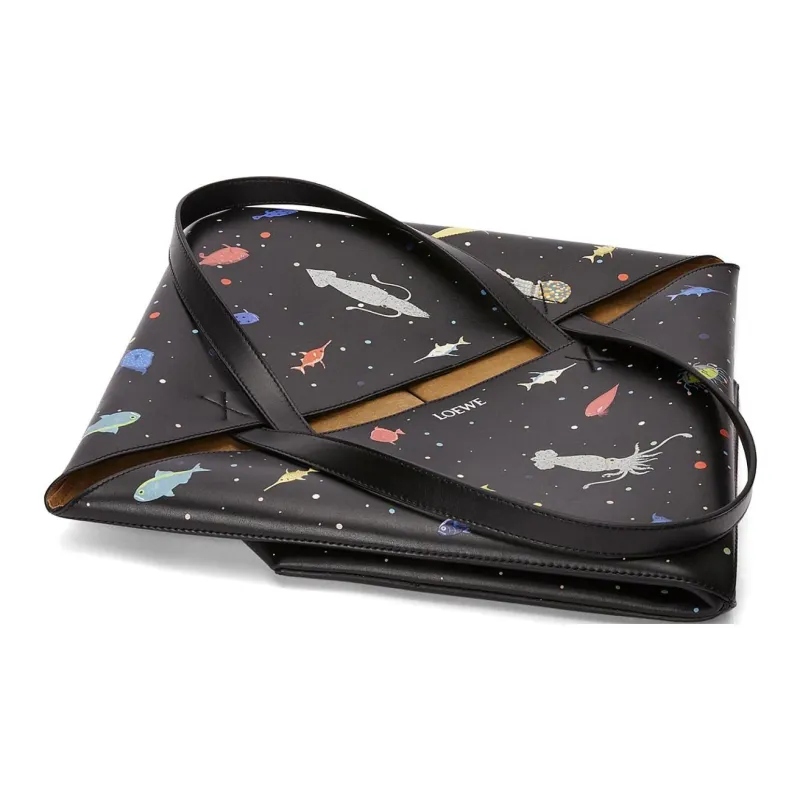 LOEWE Puzzle Fold Cow Leather Tote Bag, Shopping Bag, Handbag Extra Large Women's Black Multicolor-5