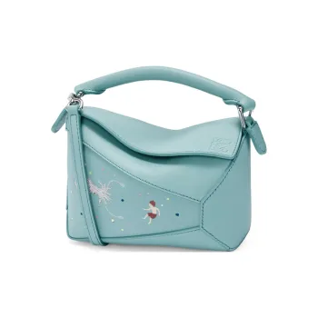 LOEWE Suna Fujita Collaboration Puzzle Nappa Cow Leather Shoulder Bag Crossbody Bag Handbag Mini Women's Aqua