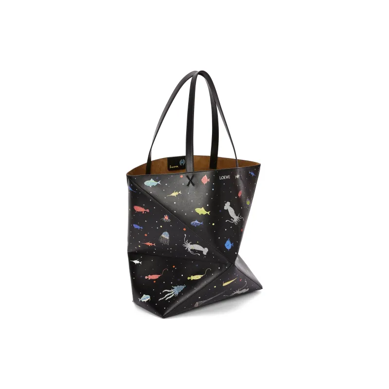 LOEWE Puzzle Fold Cow Leather Tote Bag, Shopping Bag, Handbag Extra Large Women's Black Multicolor-1