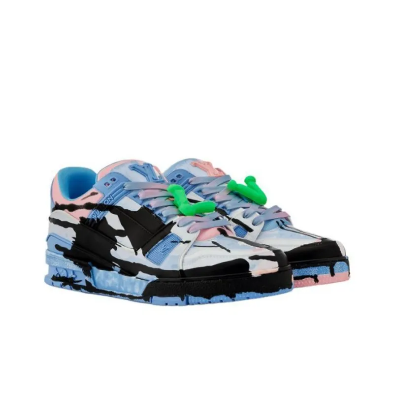 LOUIS VUITTON Trainer Low Top Skateboard Shoes Unisex Blue Pink-2