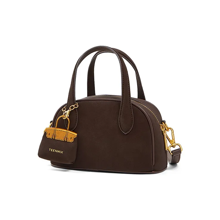 Teenmix Cow Leather Handbag, Crossbody Bag, Shoulder Bag, Bowling Bag Women's Brown/Coffee/Black-8