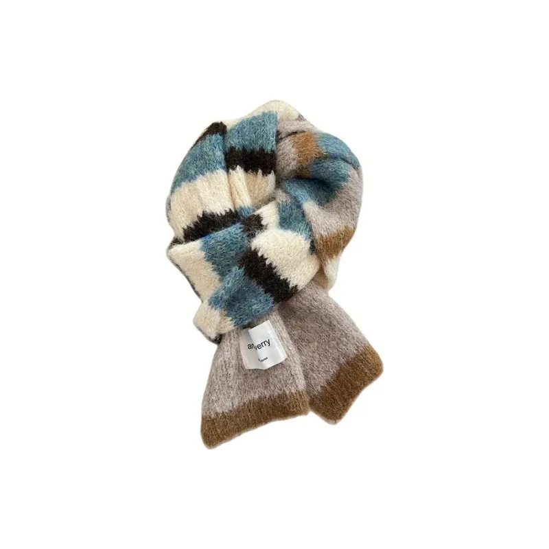 PISHUSHU Polyester Knit Scarves Unisex Pink Light Blue Black Gray Color-2