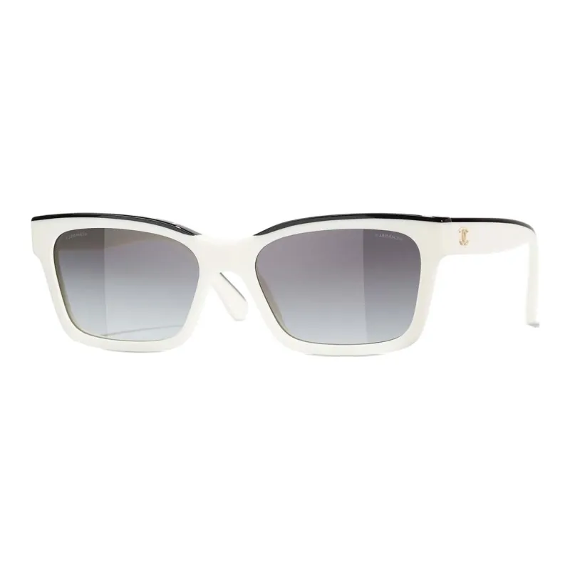 CHANEL Acetate Irregular Shape Sunglasses Women's White-0