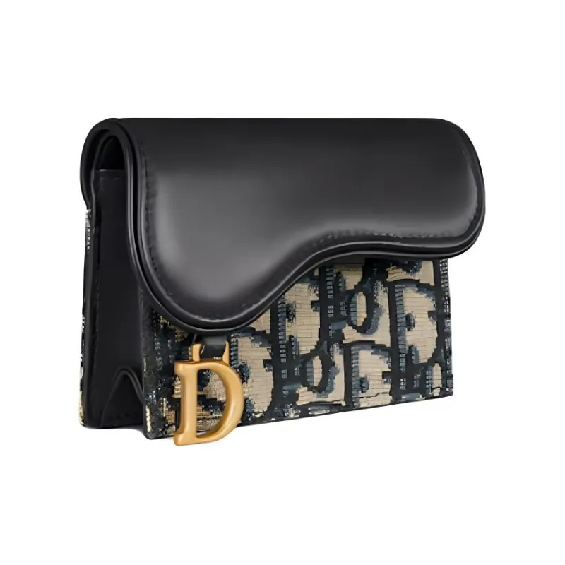 DIOR Oblique Print Soft Calfskin Card Holder Women's Blue-1