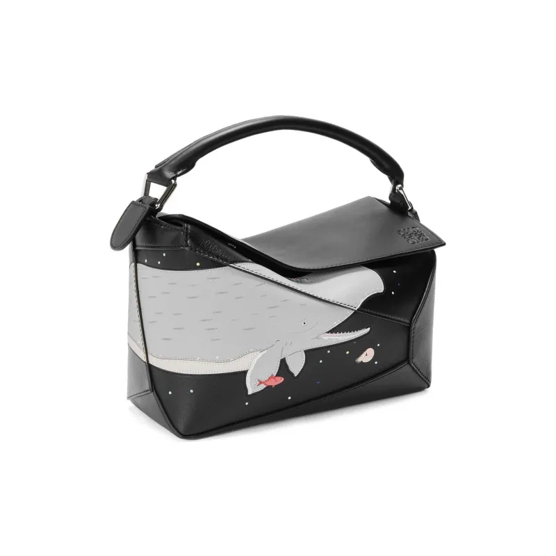 LOEWE Suna Fujita Collaboration Puzzle Nappa Cow Leather Shoulder Bag, Crossbody Bag, Handbag Trumpets Women's Black-4