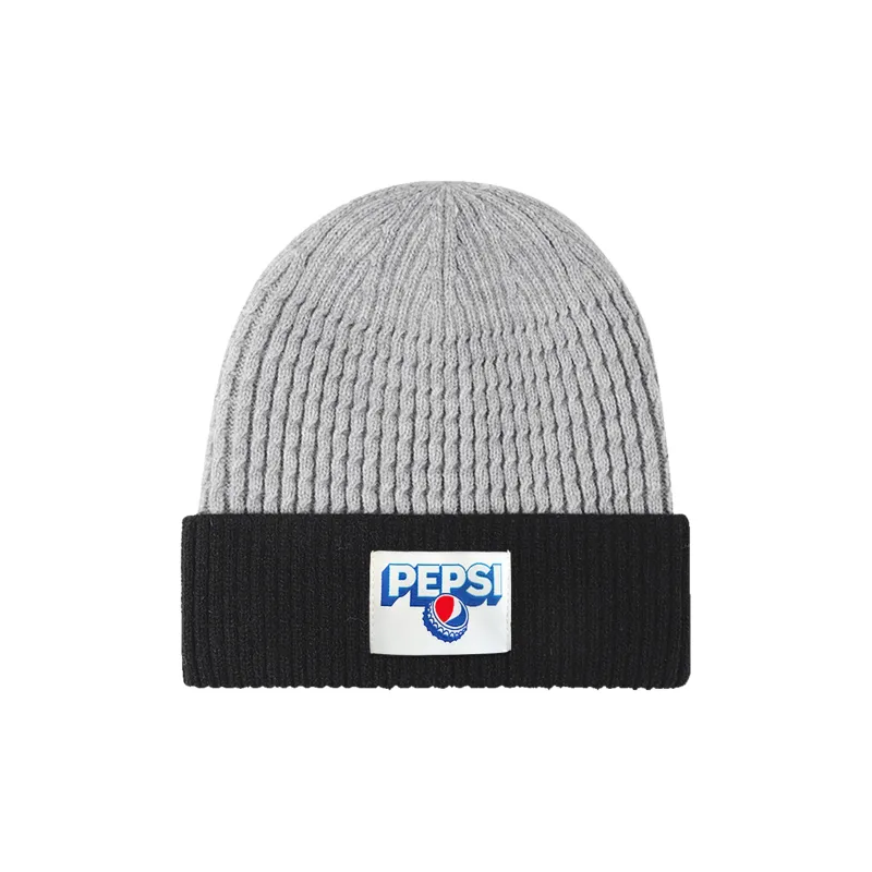 Pepsi Acrylic Plush Beanie Unisex Navy Blue Black Light Gray-6