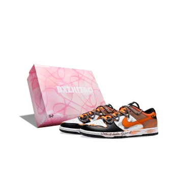 Nike Dunk Abrasion Resistant Low Top Kids' Skateboarding Shoes Black White Orange Teenagers
