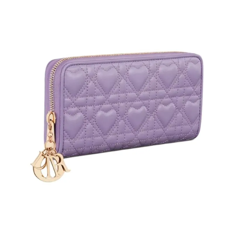 DIOR Lady Dior Heart Shaped Vine Pattern Lambskin Wallet Women's Light Purple-1