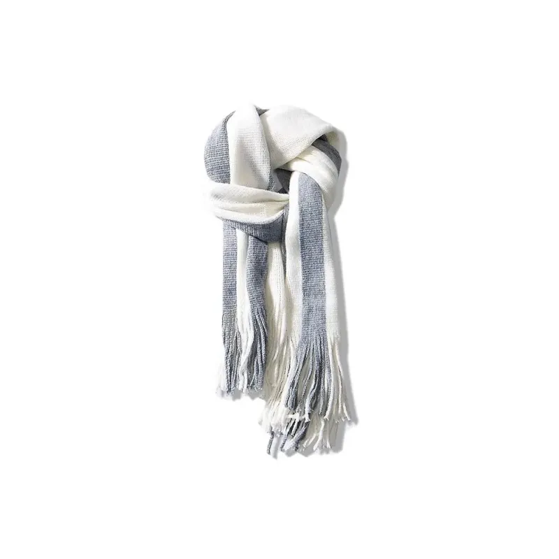 PISHUSHU Polyester Knit Scarves Unisex Pink White White Gray White Green-3