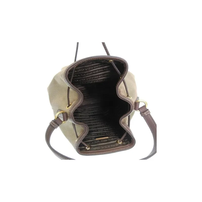 PRADA Canvas Bucket Bags Shoulder Bag Crossbody Bag Handbag Women's Brown-4