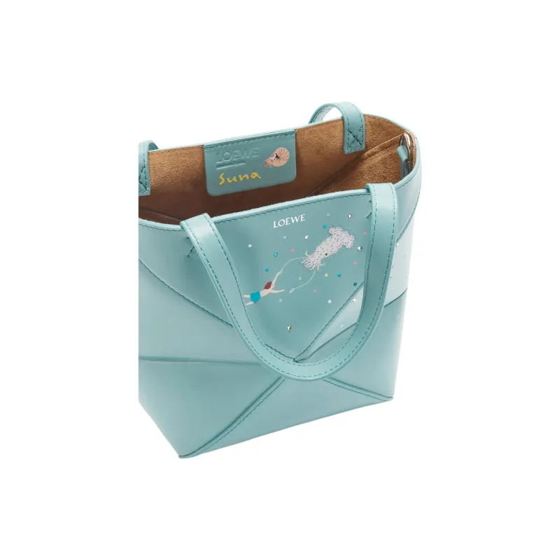 LOEWE Suna Fujita Collaboration Puzzle Fold Cow Leather Shoulder Bag, Crossbody Bag, Handbag Mini Women's Water-7