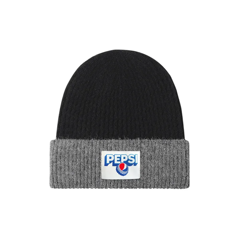 Pepsi Acrylic Plush Beanie Unisex Navy Blue Black Light Gray-3