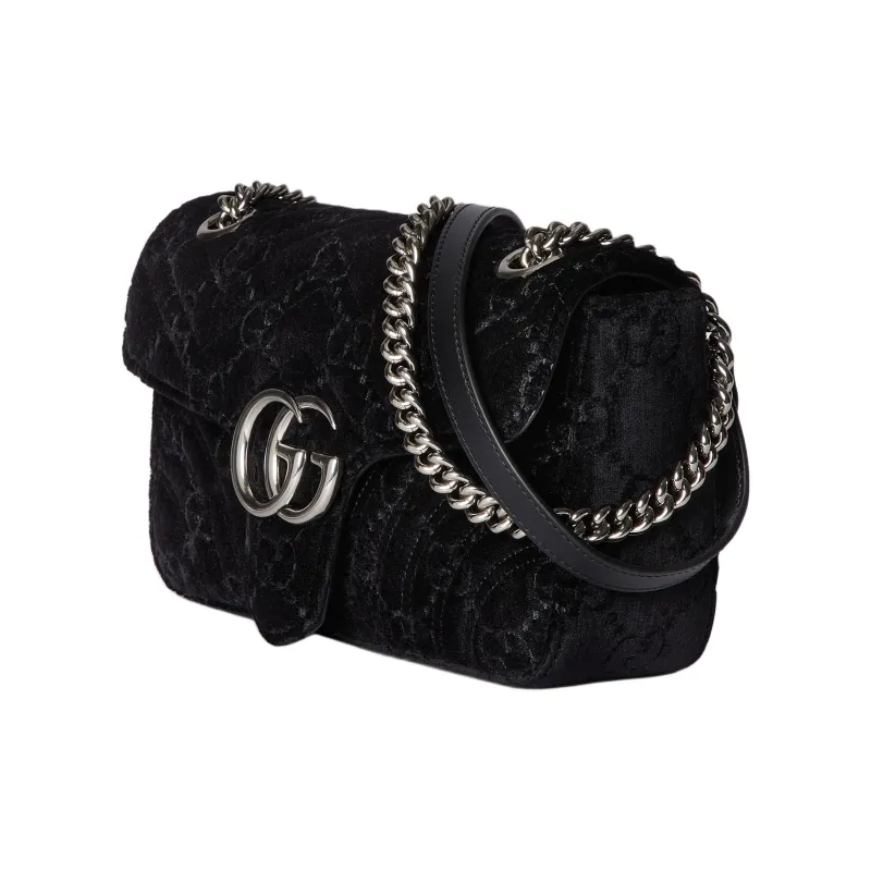 GUCCI GG Marmont Velvet Crossbody Bag Shoulder Bag Small Size Women's Black-1