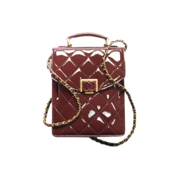 CHANEL Calf Patent Leather Flap Bag, Crossbody Bag, Shoulder Bag Trumpets Women's Burgundy