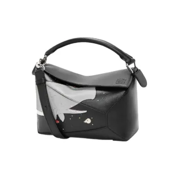 LOEWE Suna Fujita Collaboration Puzzle Nappa Cow Leather Shoulder Bag Crossbody Bag Handbag Small Size Women's Black