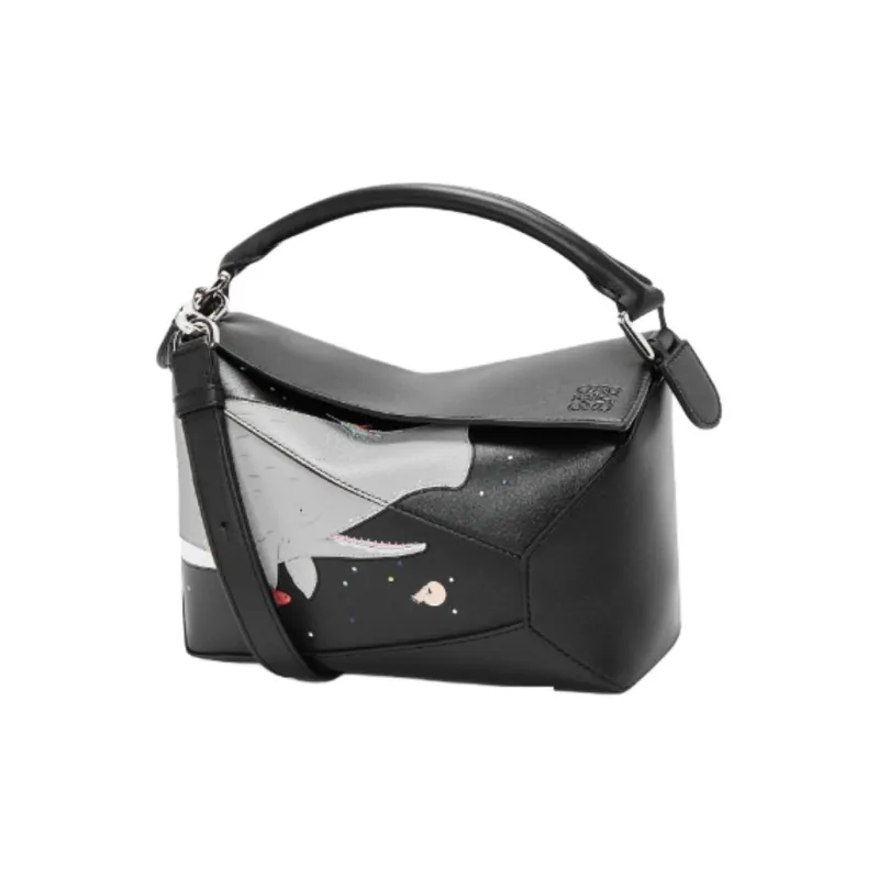 LOEWE Suna Fujita Collaboration Puzzle Nappa Cow Leather Shoulder Bag, Crossbody Bag, Handbag Trumpets Women's Black-0