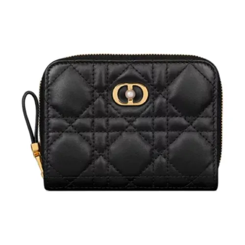 DIOR Jolie Wicker Pattern Lambskin Wallet Women's Black