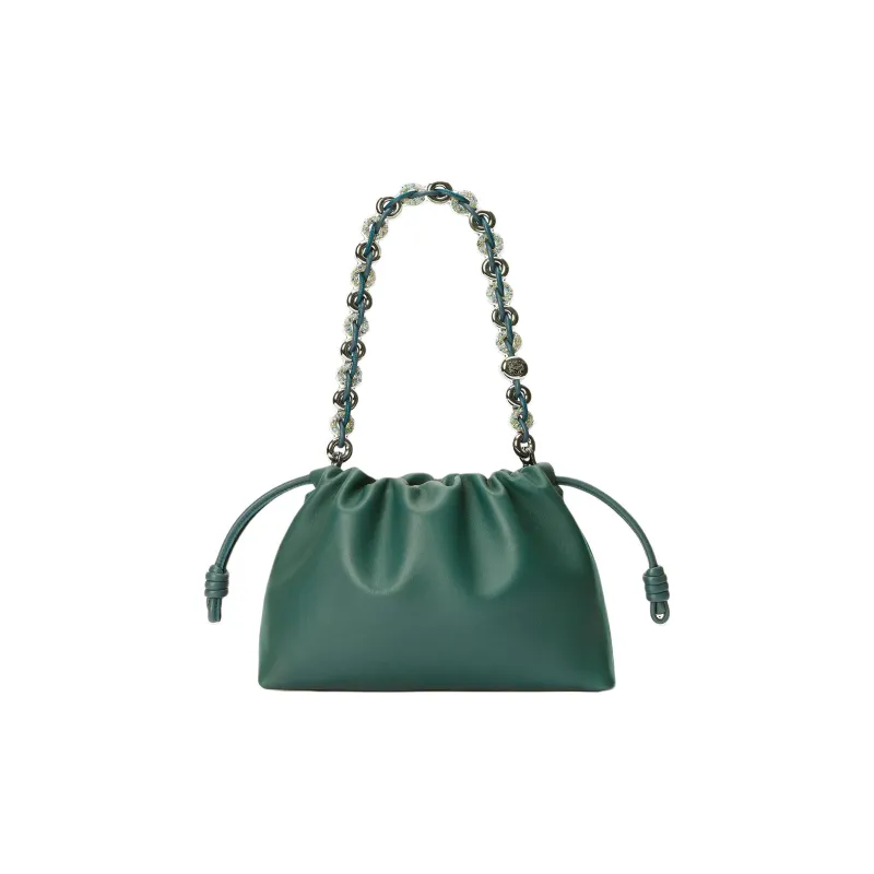 LOEWE Suna Fujita Collaboration Flamenco Nappa Sheepskin Leather Clutch Medium Size Women's Vetiver-4