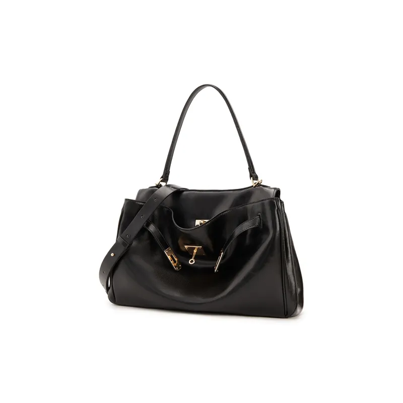 ELLE Trendy Fashion Large Capacity Commute Tote Shoulder Bag Large Size Women's Black/Camel-1