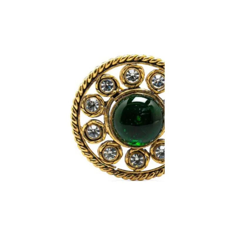 CHANEL 2003 Plated Round Crystal Costume Brooch-2