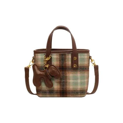BAODIDAISHU Woolen Shoulder Bag Crossbody Bag Medium Size Women's Green/Coffee