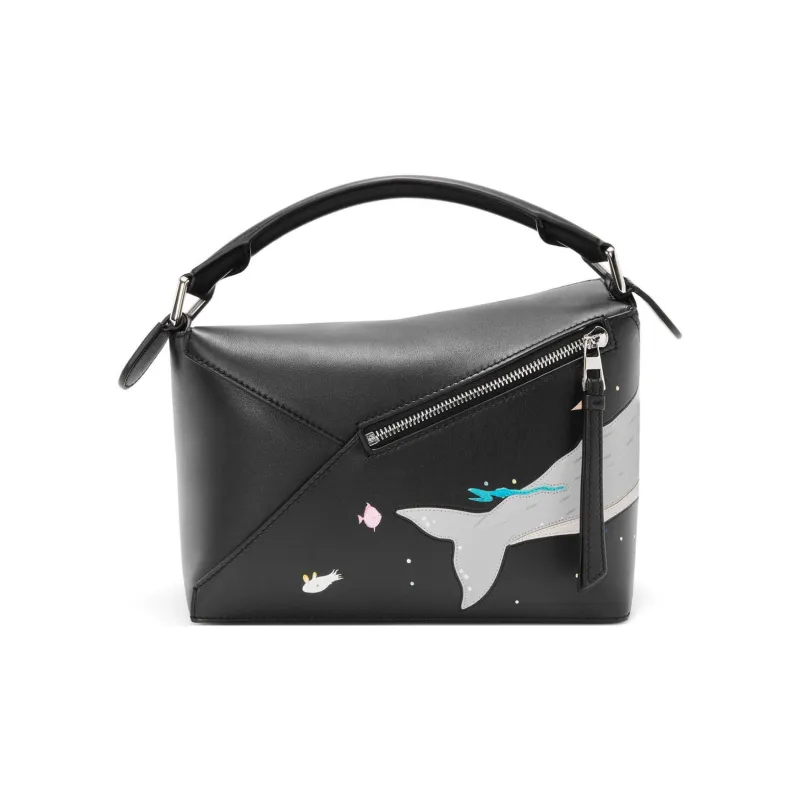 LOEWE Suna Fujita Collaboration Puzzle Nappa Cow Leather Shoulder Bag, Crossbody Bag, Handbag Trumpets Women's Black-5