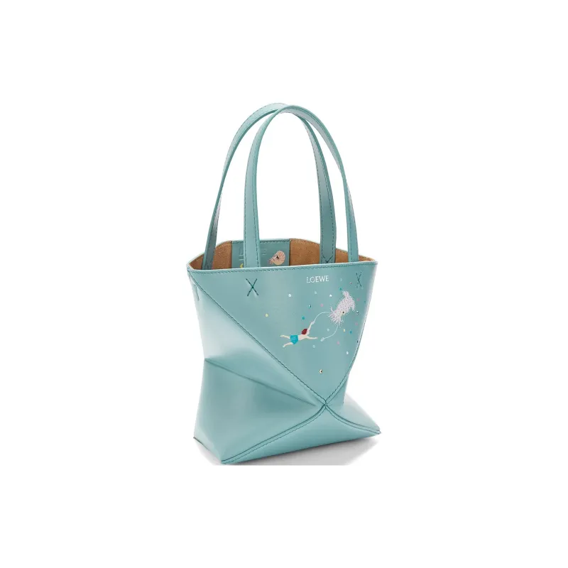 LOEWE Suna Fujita Collaboration Puzzle Fold Cow Leather Shoulder Bag, Crossbody Bag, Handbag Mini Women's Water-2