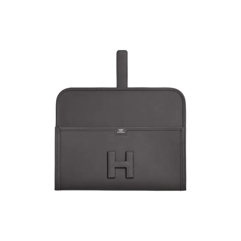 HERMES Jige Elan Swift Leather Clutch Women's 85 Ardoise Slate Gray-1