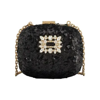 Roger Vivier BOITE DE NUIT Fabric One Shoulder Crossbody Clutches Extra Small Women's Black