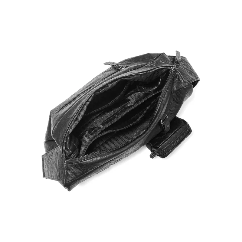 Yawei Kuroda Pu Artificial Leather Toast Bag Headphone Charm Bag Shoulder Bag, Crossbody Bag Medium Size Unisex Black-7