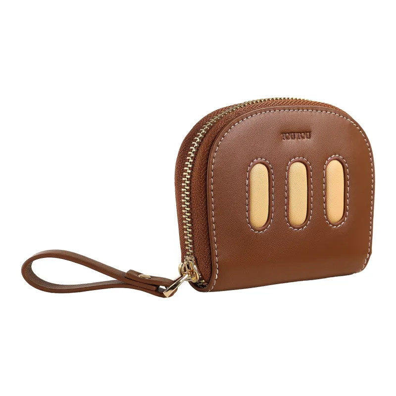 TOUTOU Cow Leather Coin Purse Wallet Regular Women's Chocolate Brown-2