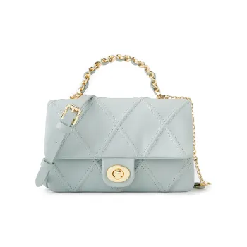 ELLE Top Grain Cow Leather Shoulder Bag, Crossbody Bag, Handbag Medium Size Women's Pink Blue/White/Black