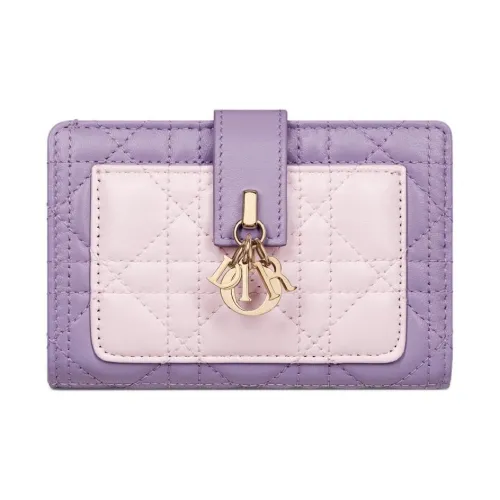 DIOR Lambskin Wallet Women's Light Purple With Light Pink Accents