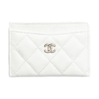 CHANEL Grained Cow Leather Card Holder Women's White