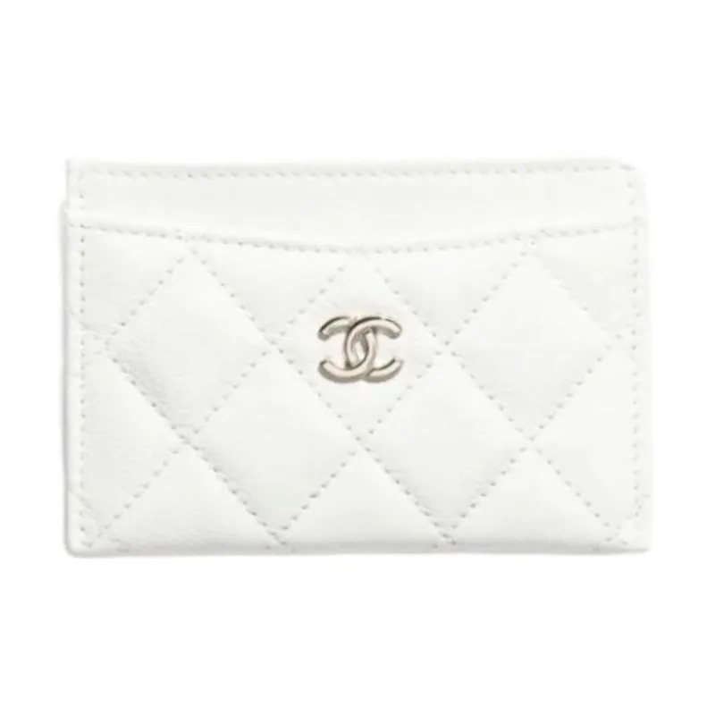 CHANEL Grained Cow Leather Card Holder Women's White-0