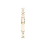 Gold & Beige-Four-Leaf Clover Metal & Leather Strap