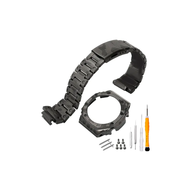 Keppot Compatible GA 2100 GA 2110 GA B2100 GM 2100 Customized Farm Oak Metal Watch Case Strap Unisex-15