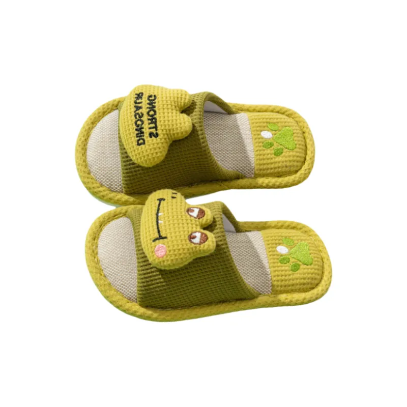 Yalu Parent Child Slippers Home Indoor Linen Slippers For Adults And Kids, Preschool Cartoon Dinosaur Slippers-2