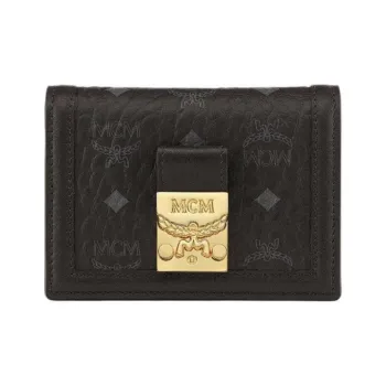 MCM Tracy Visetos Canvas With Nappa Leather Trim Wallets Card Holders Mini Women's Black